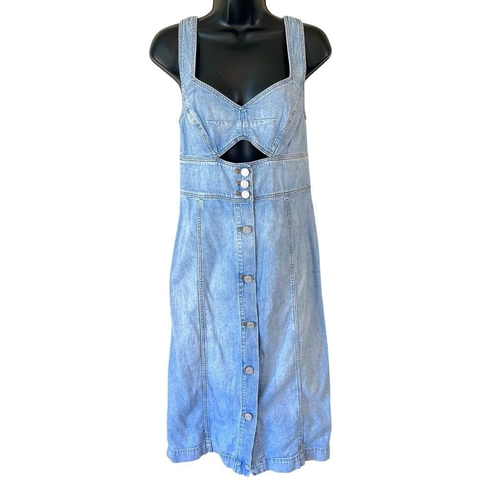 REBECCA TAYLOR LA VIE DRAPEY DENIM CUT-OUT DRESS